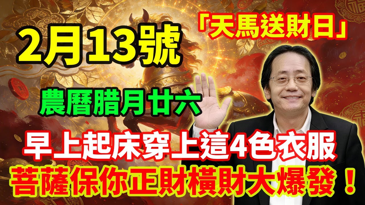 喜事駕到！2月13號，農曆腊月廿六，「天馬送財日」，早上起床穿上這4色衣服，第二天必有橫財降你家，菩薩保你正財橫財大爆發！#佛學 #佛淨 #佛陀 #佛法 #佛教 #修行