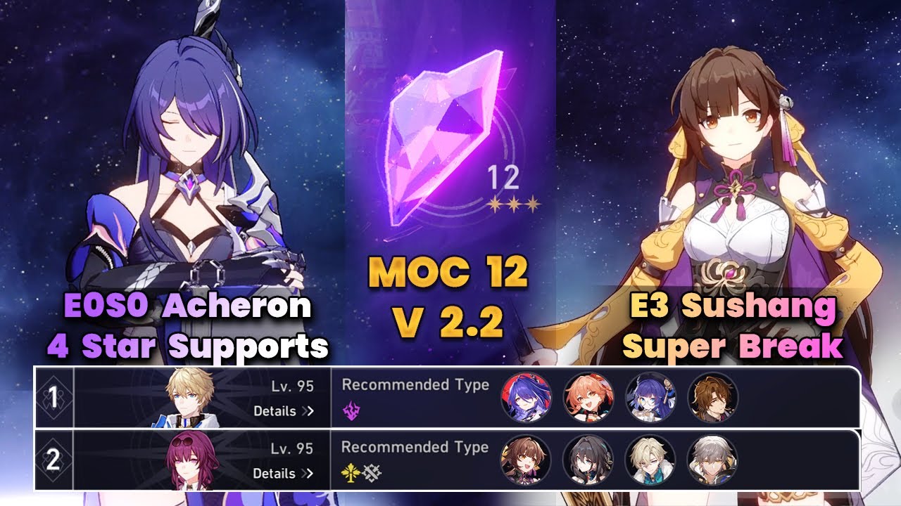 E0S0 Acheron 4 Star Supports & E3 Sushang Super Break | MOC12 | 3 Stars | Full Clear | HSR |