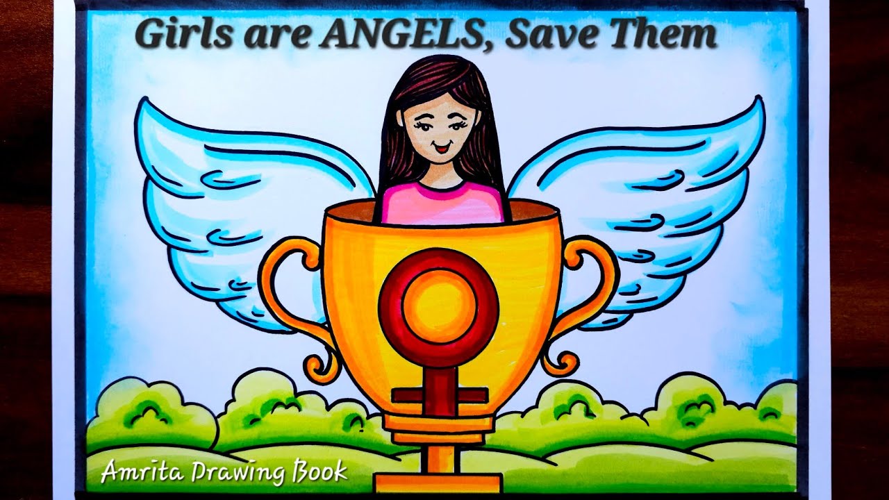 International Girl Child day poster drawing | Save Girl Child Drawing | Girl Child Day Drawing easy