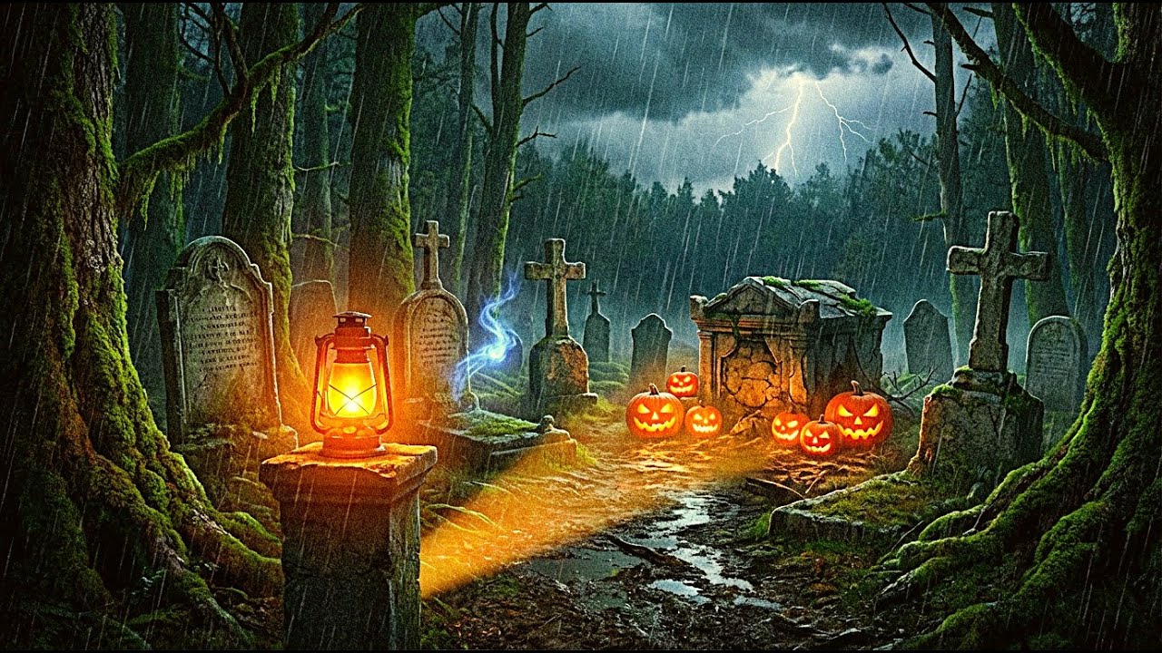 Dark Skyrim Graveyard - Halloween Thunderstorm Ambience for Study & Sleep