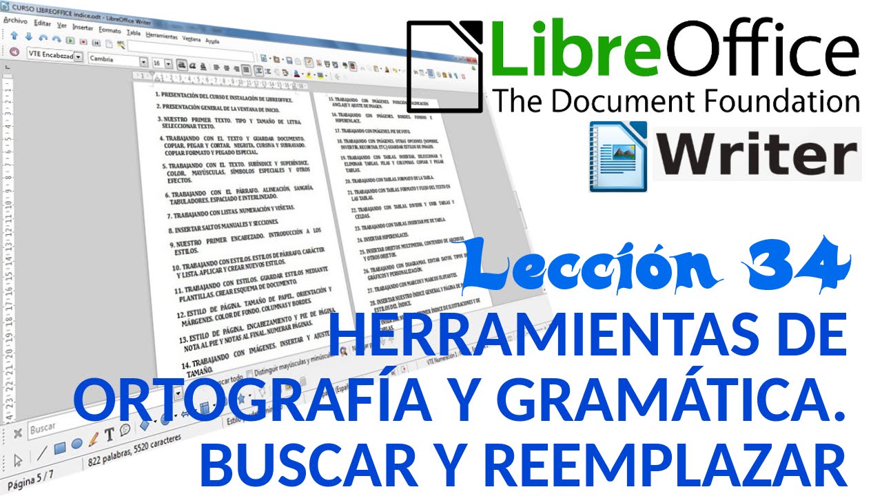 Tutorial LibreOffice Writer - 34/40 Herramientas de ortografía y gramática. Buscar y reemplazar.