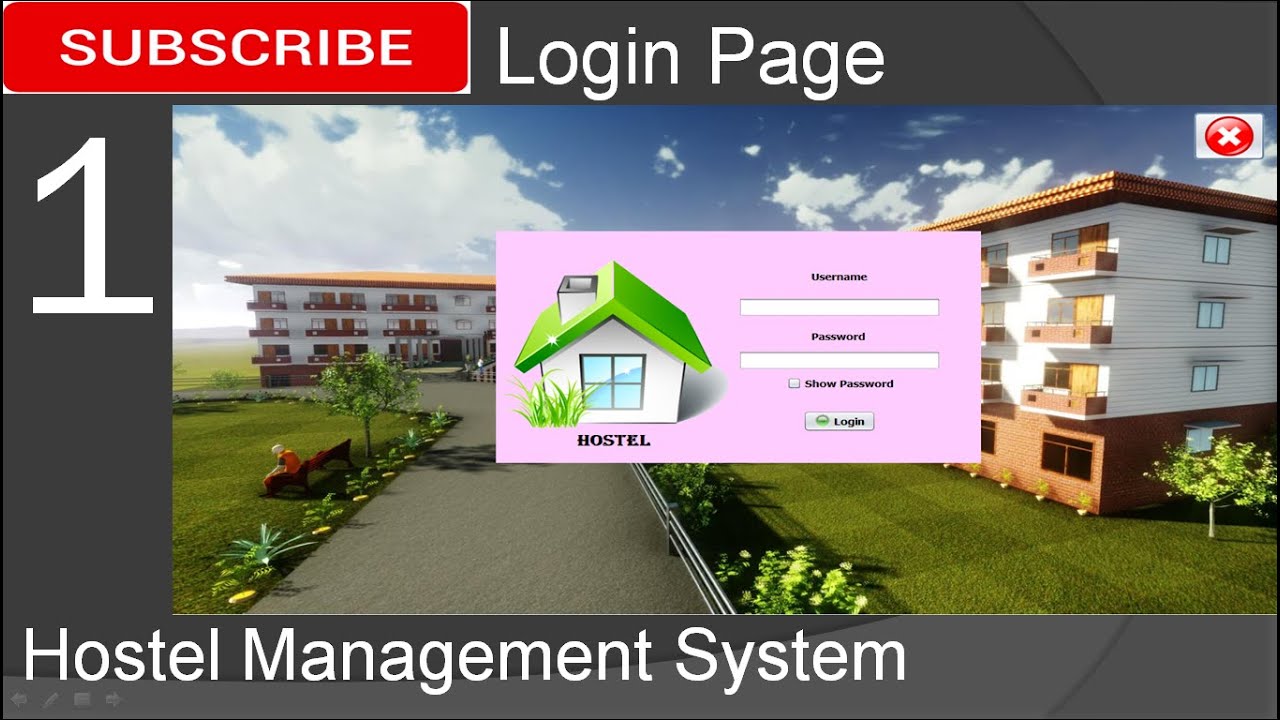 1. Hostel Management System in java - Login Page (JFrame, Mysql Database, Netbeans IDE)