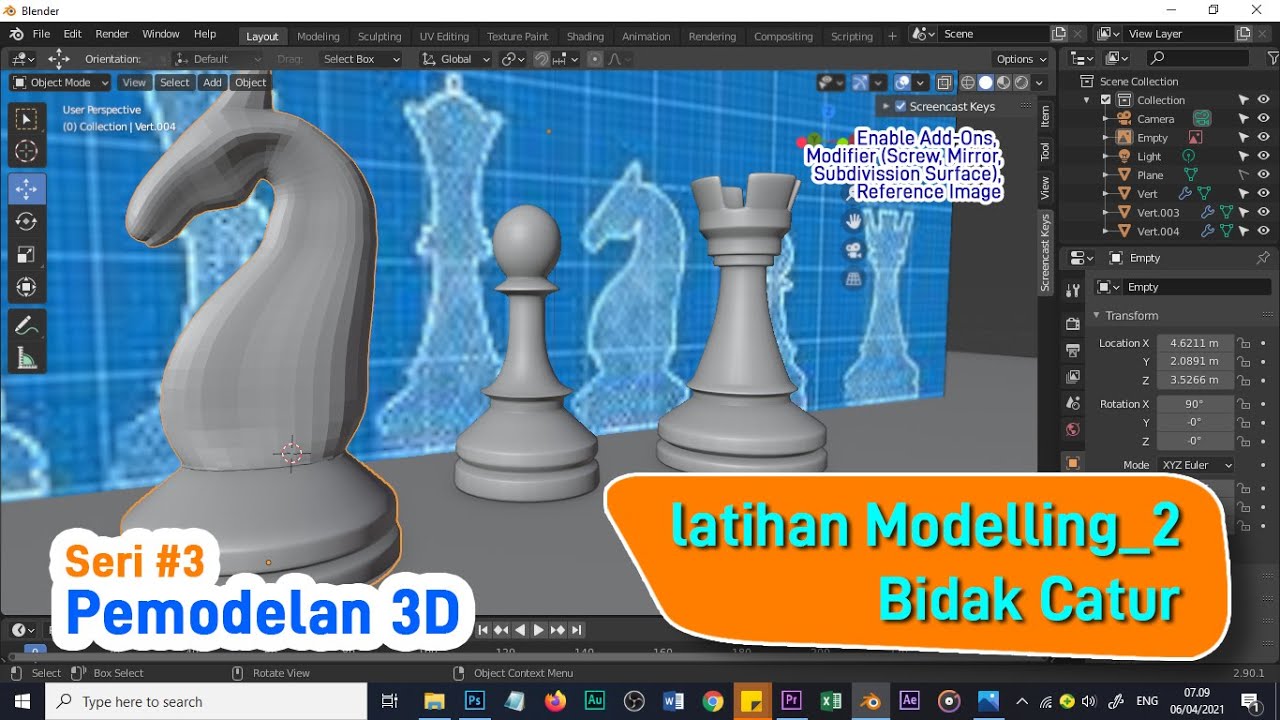 Latihan Pemodelan 3D part_2 (Bidak Catur) | Seri #3 Pemodelan 3D