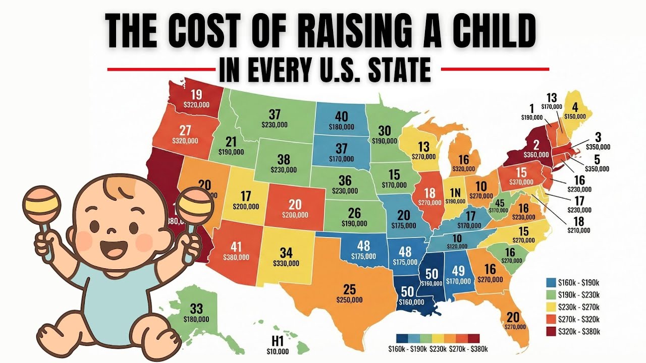 All 50 States Ranked 👶 |Cost of Raising a Child in Every US State (2025)| Cheapest vs Most Expensive