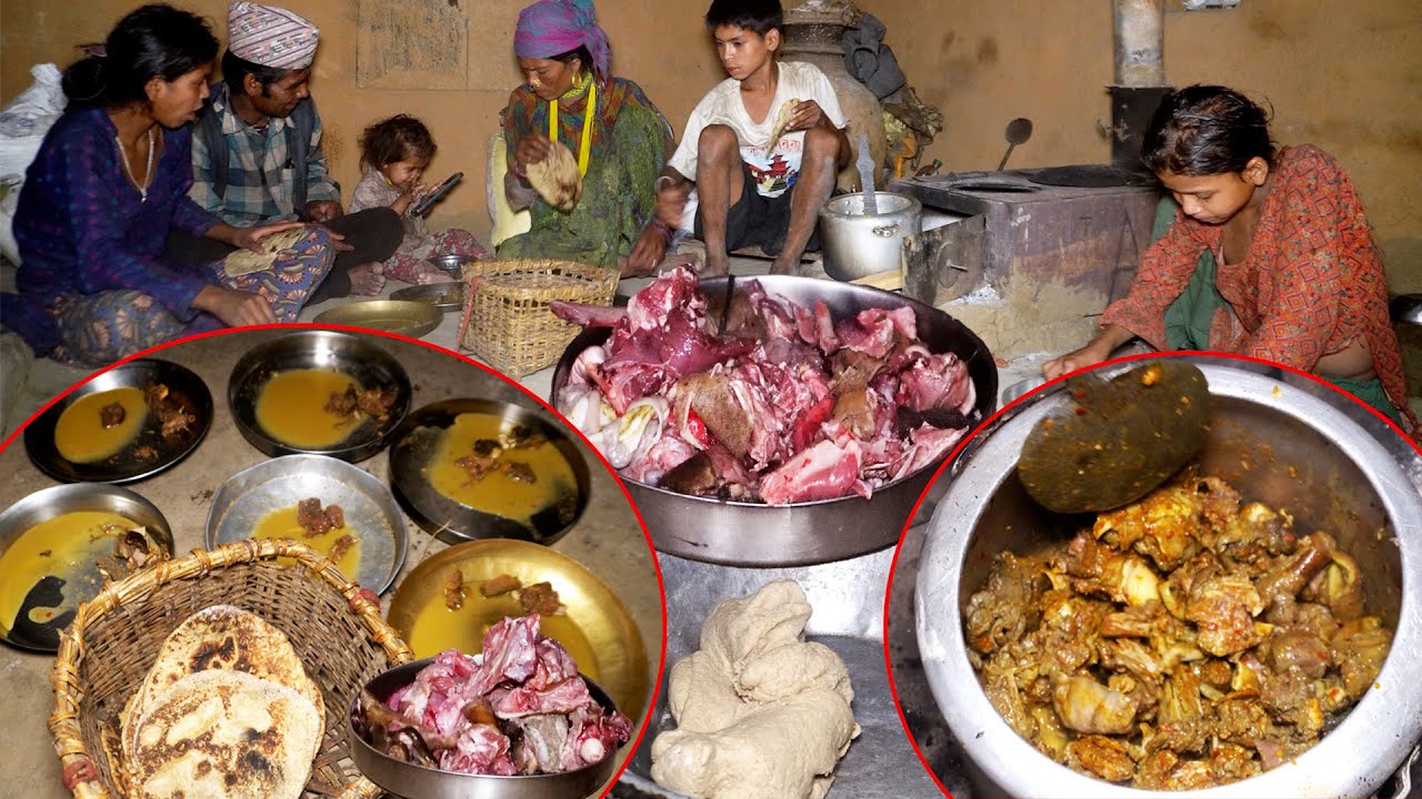 mutton curry with bread By dharme brother's family || Dharme brother's son cooking ||
