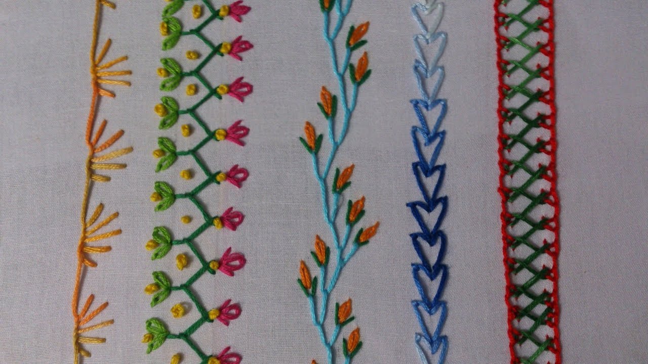 Hand embroidery. embroidery stitches tutorial for beginners. Part-2. decorative stitches.