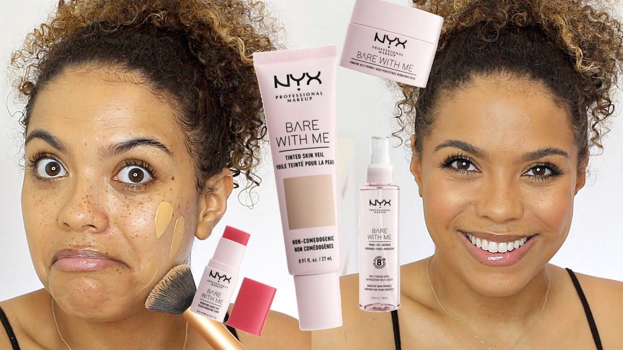NYX Bare with Me Review and Wear Test! Tinted Skin Veil, Primer, Setting Spray + Blush!