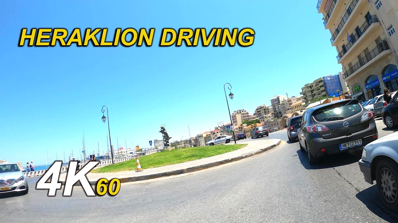 Guide To discover Heraklion town center attractions - 4K Driving Tour