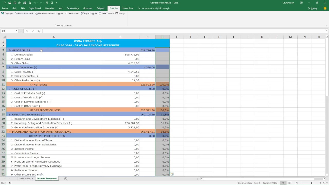 Logo Gelir Tablosu Excel Şablon Formatı