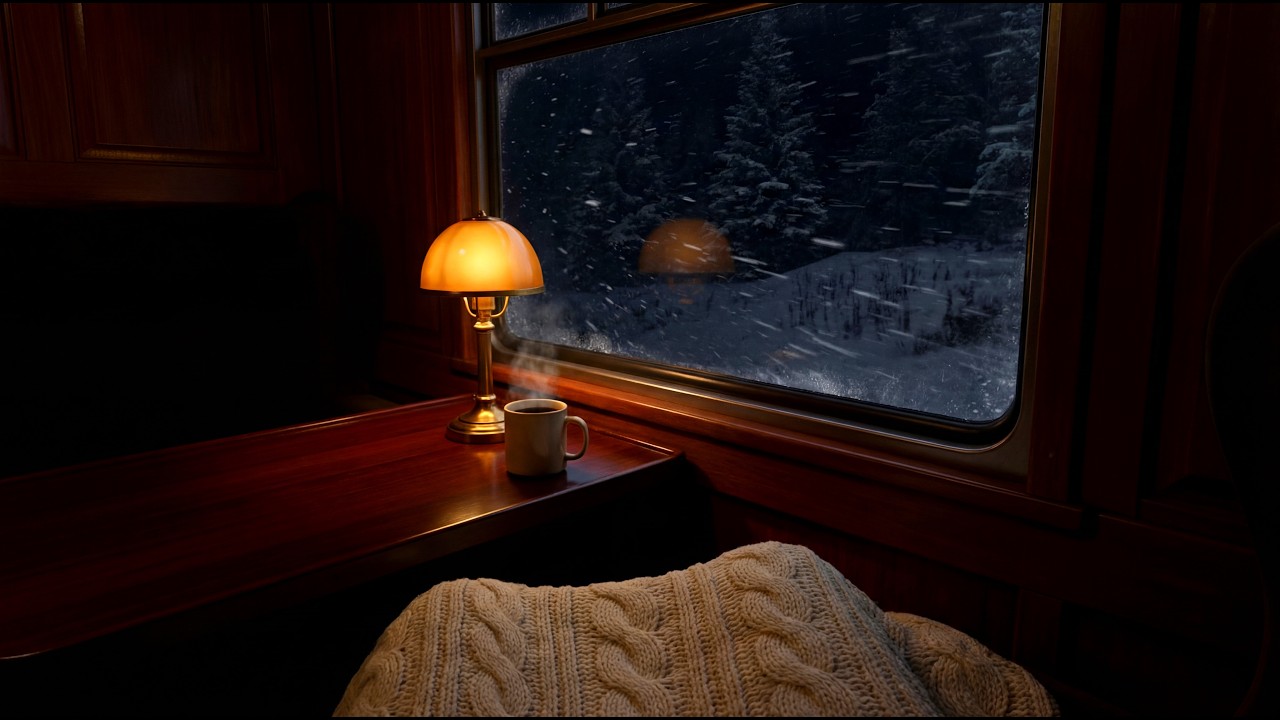 Night Blizzard on Luxury Train 🌑 Dark Screen for Sleep | Howling Wind & Warm Cabin POV