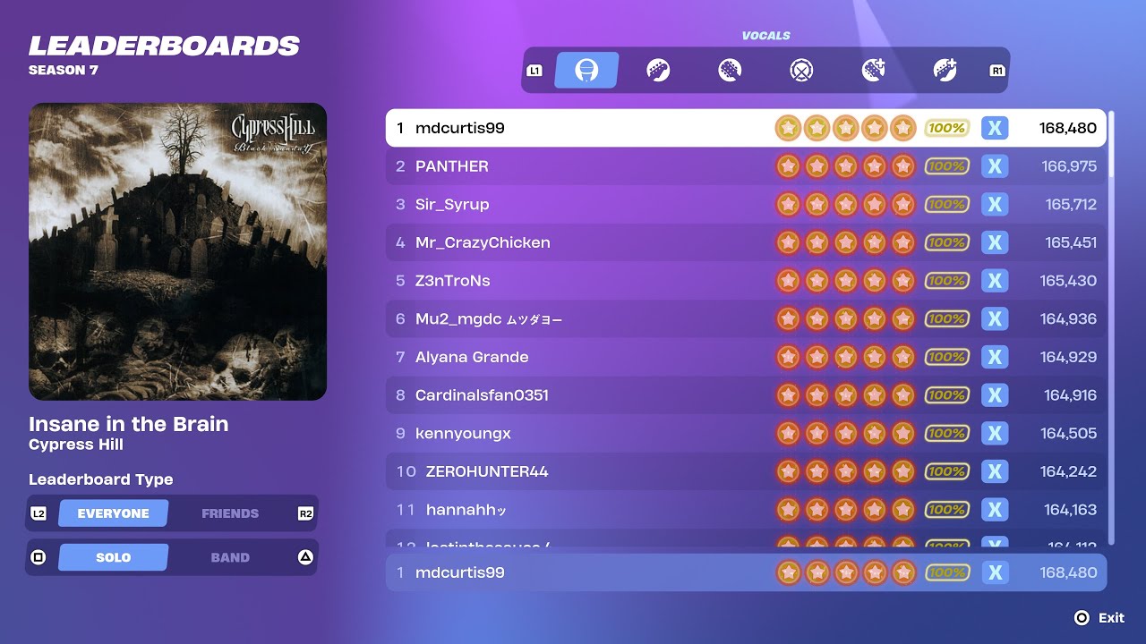 [Fortnite Festival S7] Insane in the Brain Expert Vocals 100% FC 1st Place All Perfects