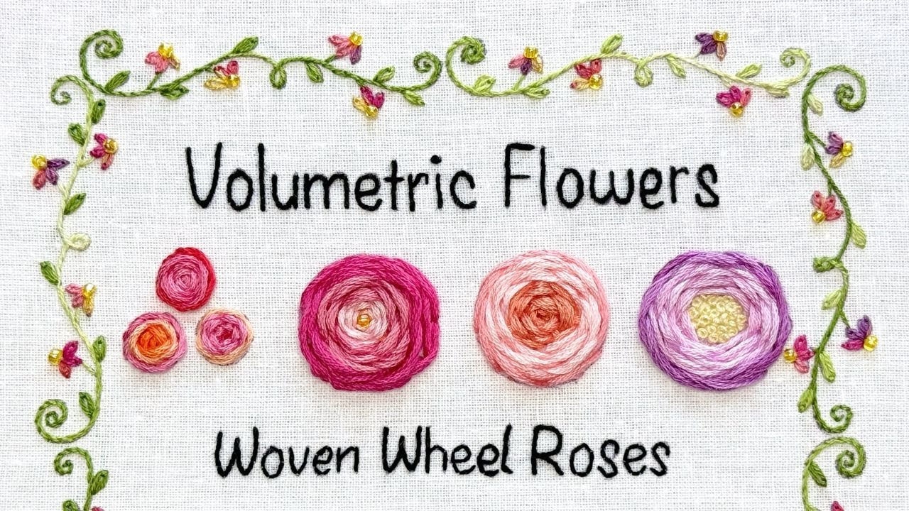 How to Embroider Woven Wheel Roses 🌹 Embroidery Tutorial | Volumetric Flowers Sampler Page | Part 2