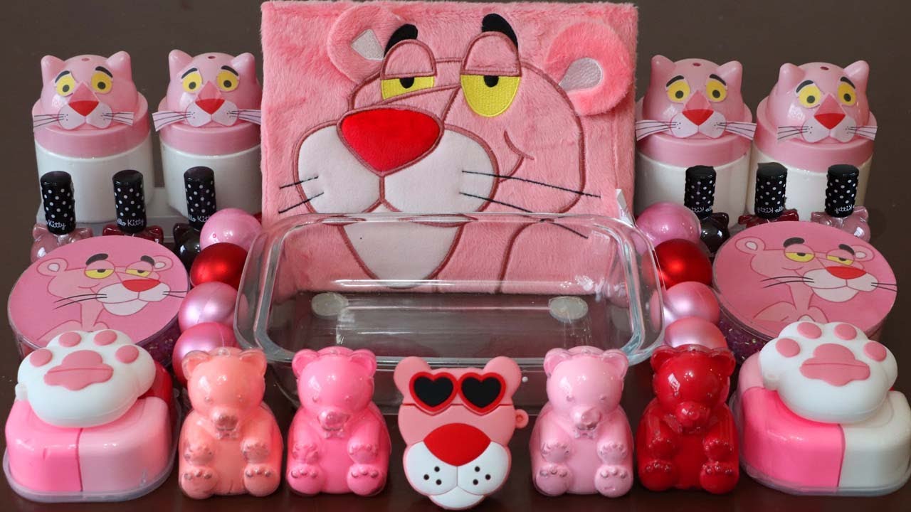 Mixing”Pink Panther” Eyeshadow and Makeup,parts,glitter Into Slime!Satisfying Slime Video!★ASMR★