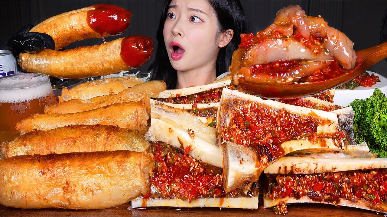 ASMR MUKBANG | 🔥 3 кг острого говяжьего костного мозга + 1 кг цельных говяжьих кишок 🔥