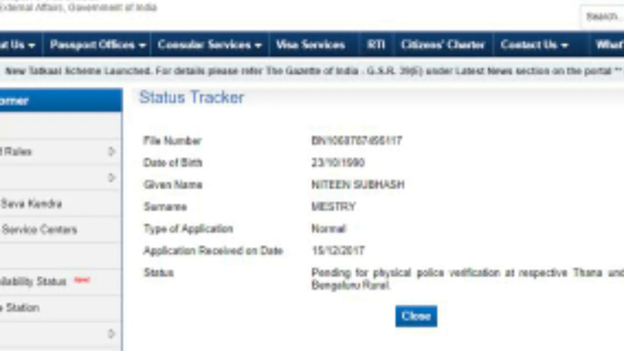 passport  pending physical verification at your police station