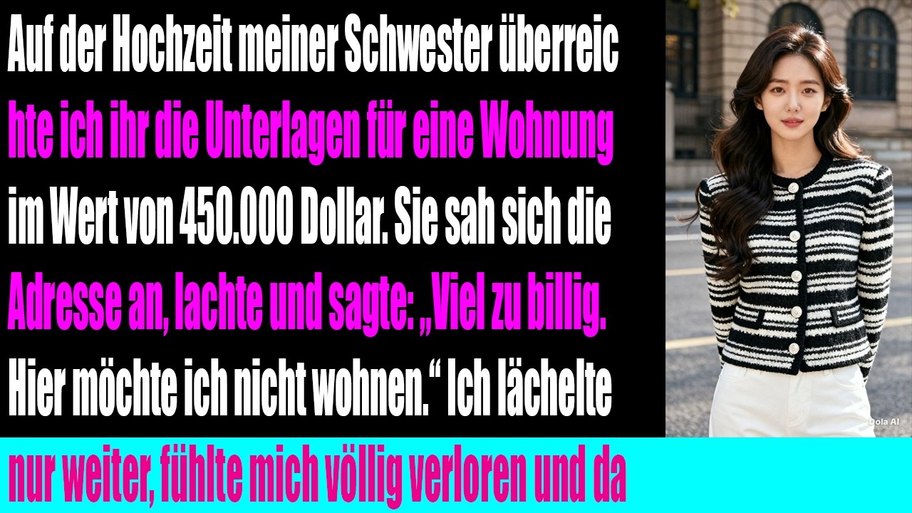 Auf der Hochzeit meiner Schwester schenkte ich ihr ein Haus im Wert von 450000 Dollar Sie antwort...
