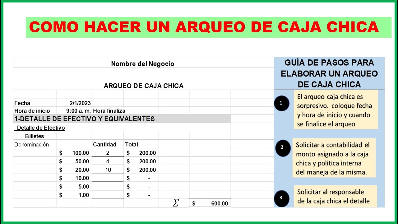 Como hacer un ARQUEO DE CAJA CHICA