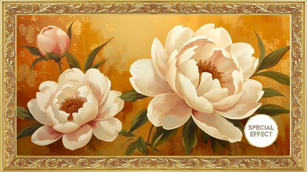 Animated Golden Peony Prosperity Bloom | Frame TV Art for Wealth & Luck [4K UHD]
