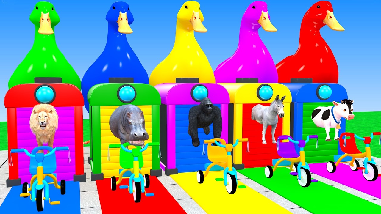 Long Slide Game With Cow Elephant Gorilla Hippopotamus Tiger 3d Animal Game Funny 3d Animals