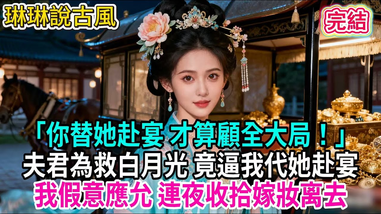 【古言】「你替她赴宴 才算顧全大局！」夫君為救白月光 竟逼我代她赴宴，我假意應允 連夜收拾嫁妝离去。#古言 #爱情 #完結 #前妻 #大女主 #渣男 #綠茶 #打臉