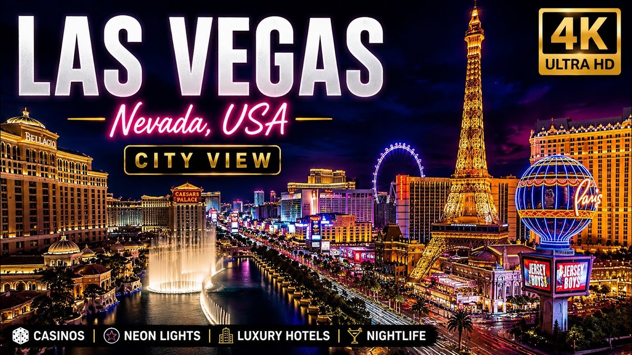 Las Vegas Nevada Aerial 🇺🇸 4K City View | Casinos, Neon Lights & The Famous Vegas Strip 1080p 