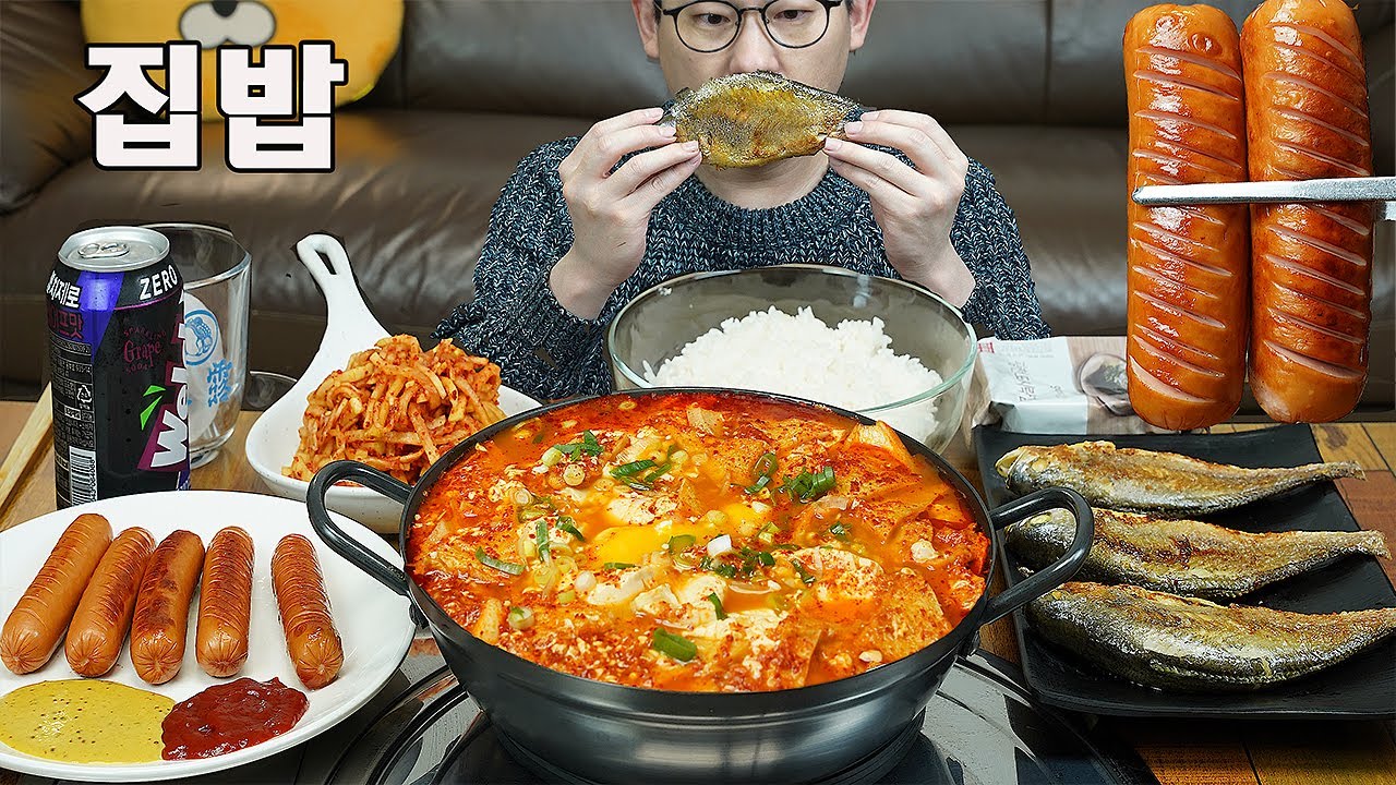 ASMR MUKBANGㅣSoft tofu stew & Grilled Yellow Croaker & SausageㅣEATING SHOW