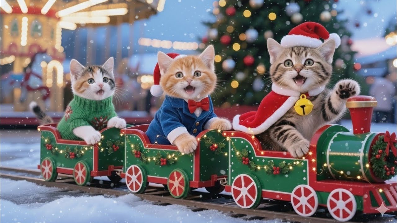 Three Adorable Cats Go Christmas Shopping 🎄🐾 | A Magical Christmas Market Adventure!