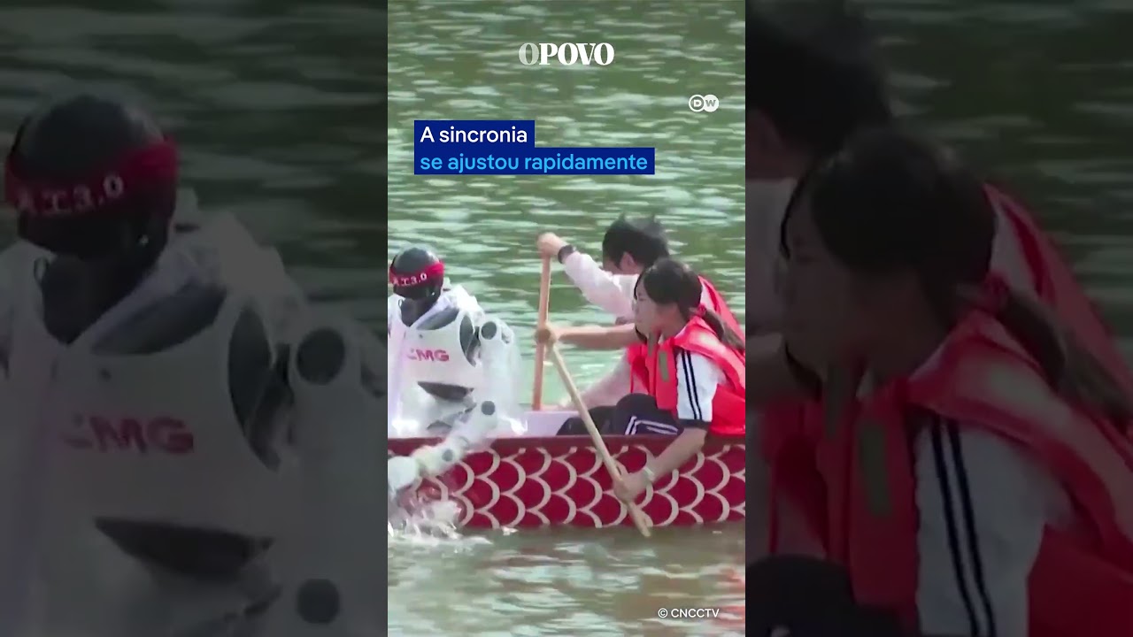 Rob&ocirc;s mostram habilidade com remos em festival na China