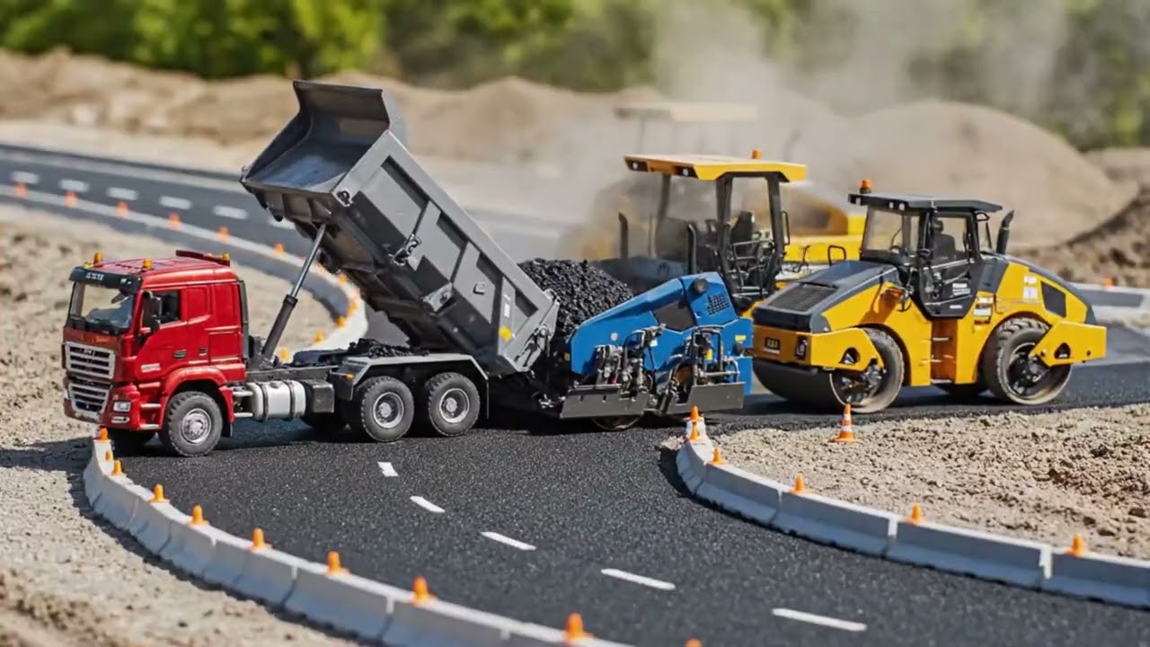 ABS PREMIUM Road Roller Builds Asphalt Road Through Construction Site