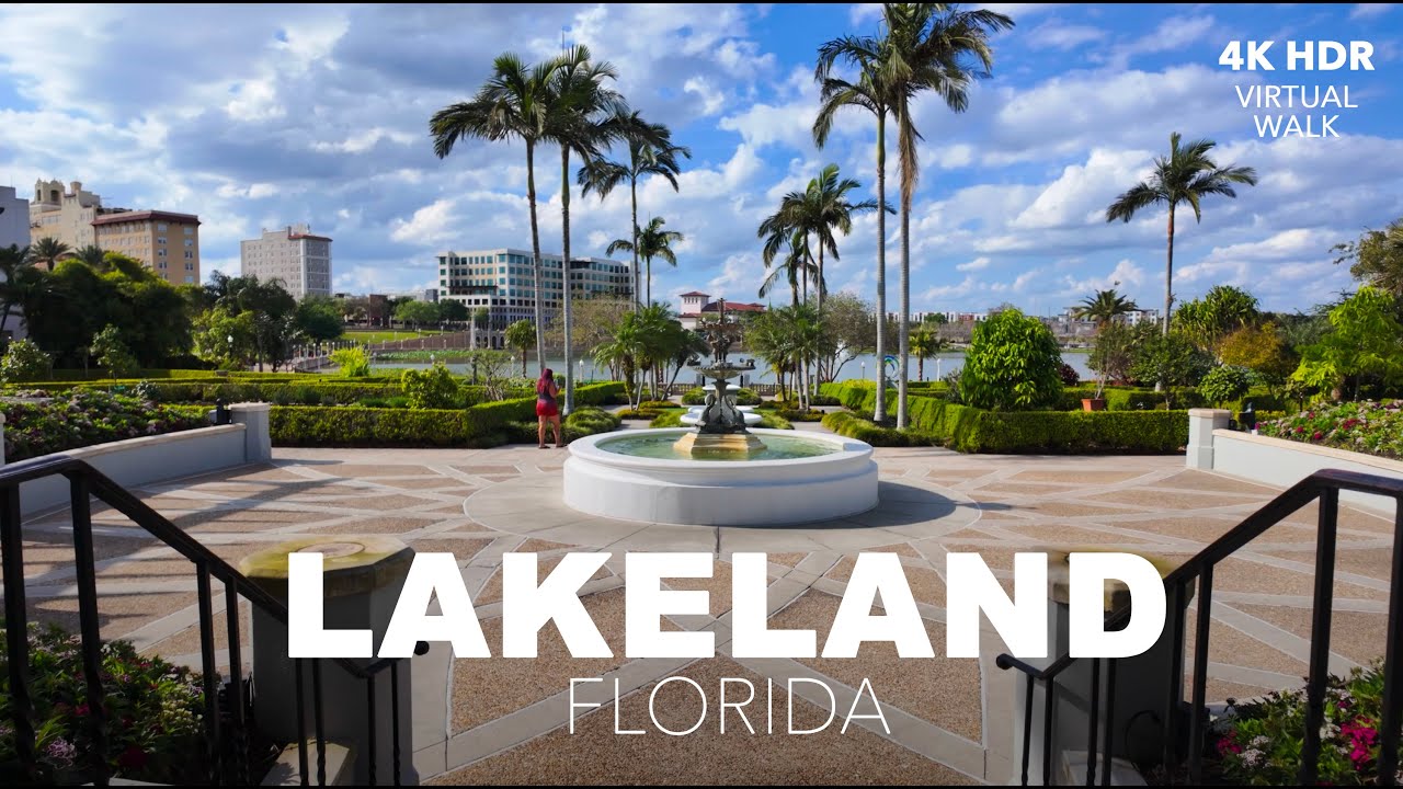 4K HDR 60fps - Scenic Downtown Lakeland, Florida Walking Tour | Peaceful City Walk | Binaural Audio