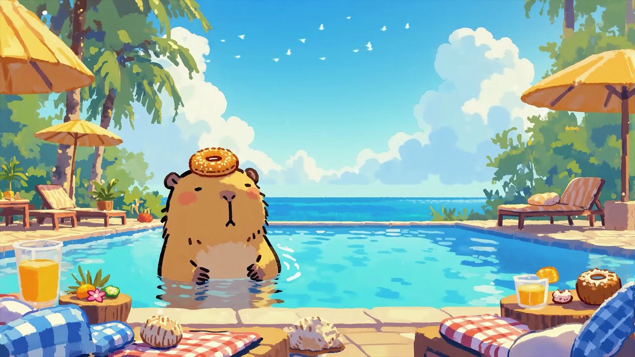 Floating Through a Lazy Lofi Summer🌿 Lo-fi Sound🎶 Sweet Music ~ Relax With My Capybara