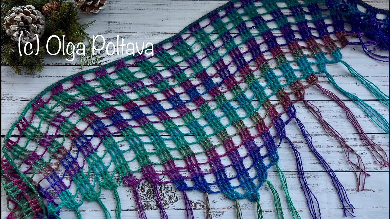 Простой вязаный крючком треугольный шарф, шарф из одного мотка пряжи, блестящий шарф для новогодн...
