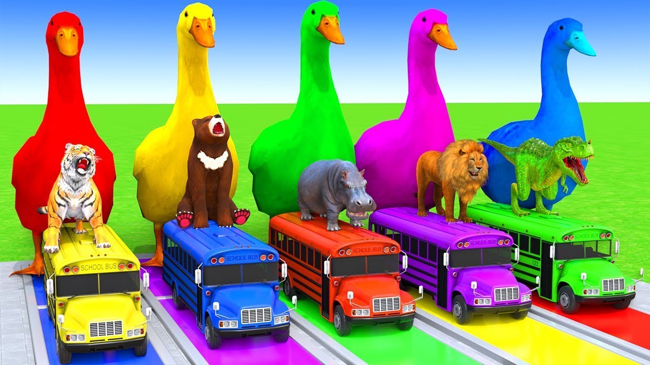 5 GIANT DUCKS and Friends Cross the Famous Fountain in EPIC Animation 