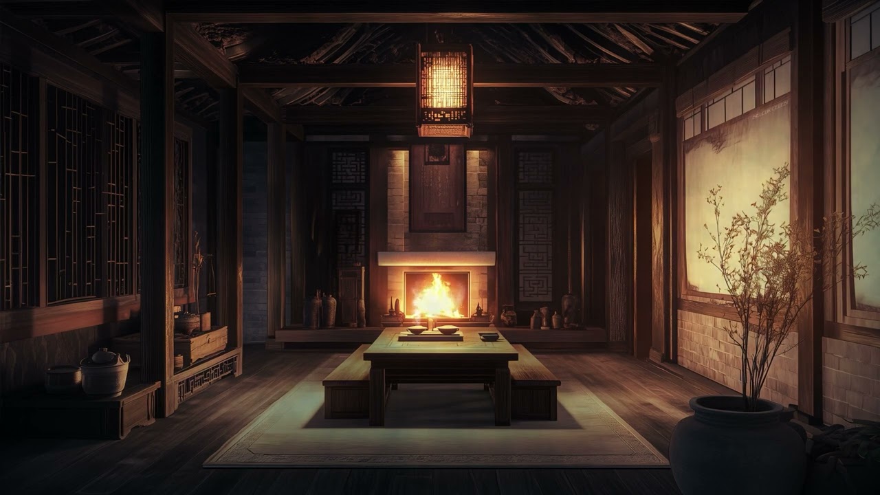 Peaceful Fireplace and Soft Rain Ambiance from Ancient China | Historical Ambience