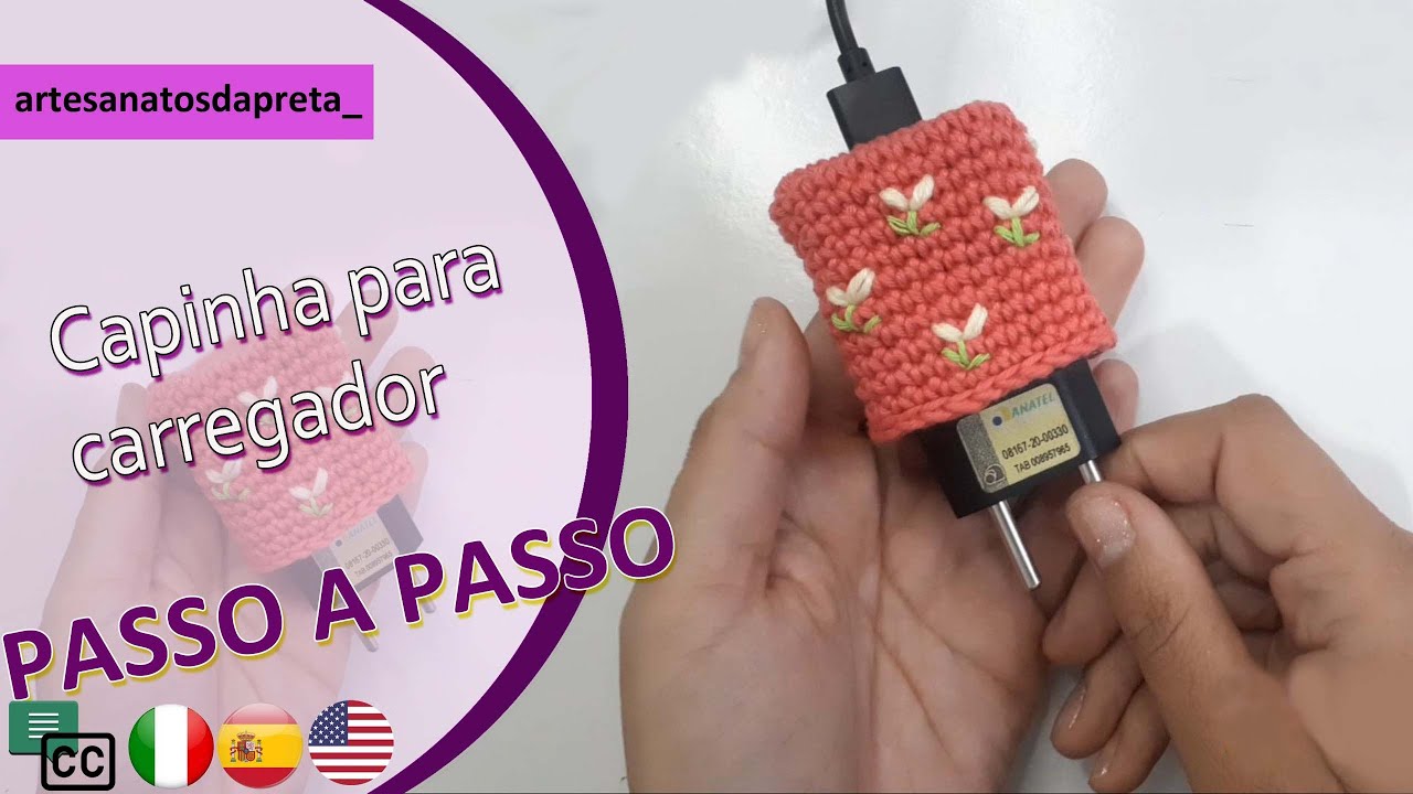 Como fazer capinha para carregador de celular feito de crochê #amigurumi #capinhadecelular #crochê