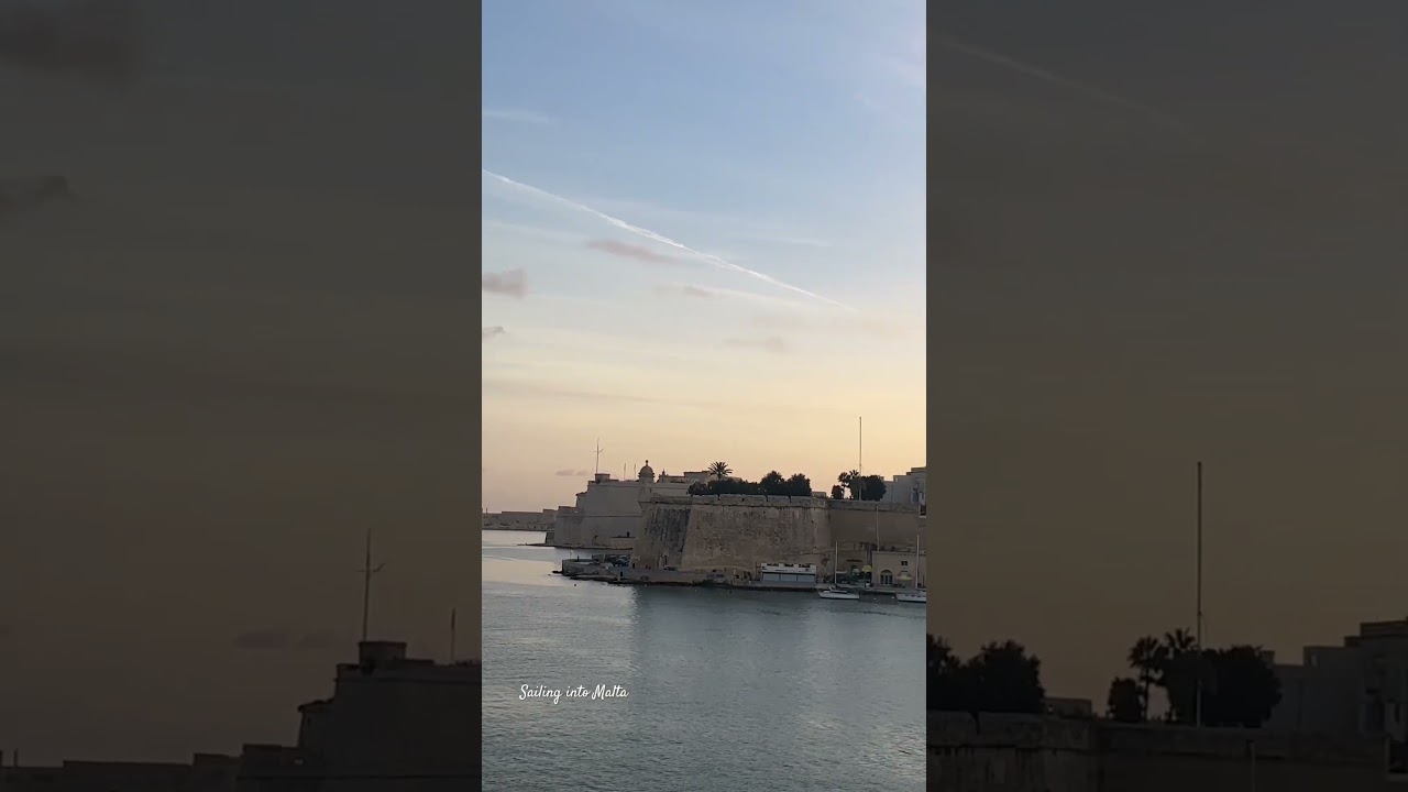 Sailing into Malta, the Valletta Grand Harbor waterfront. 