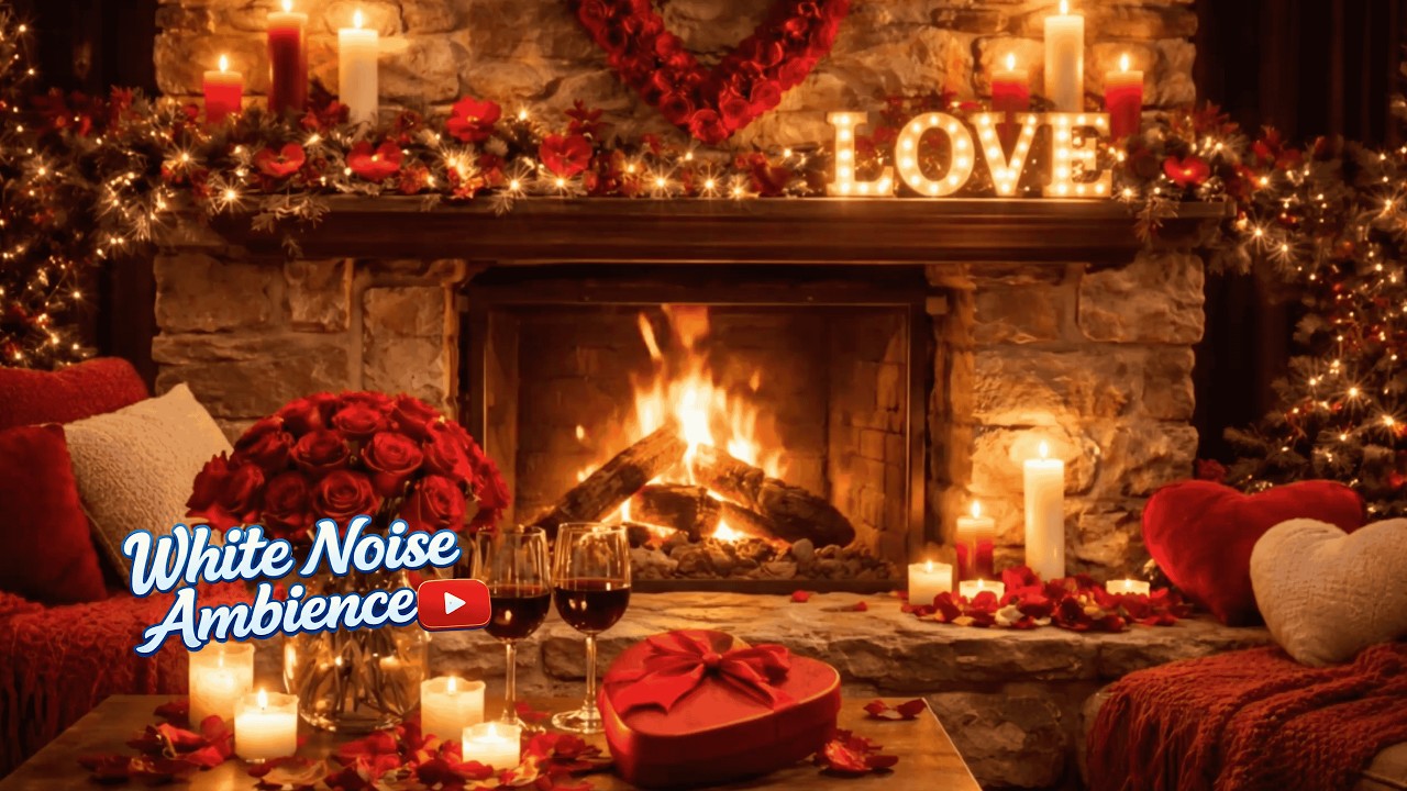 Valentine's Day Cozy Fireplace — 4 Hours Romantic Fire Crackle & ASMR