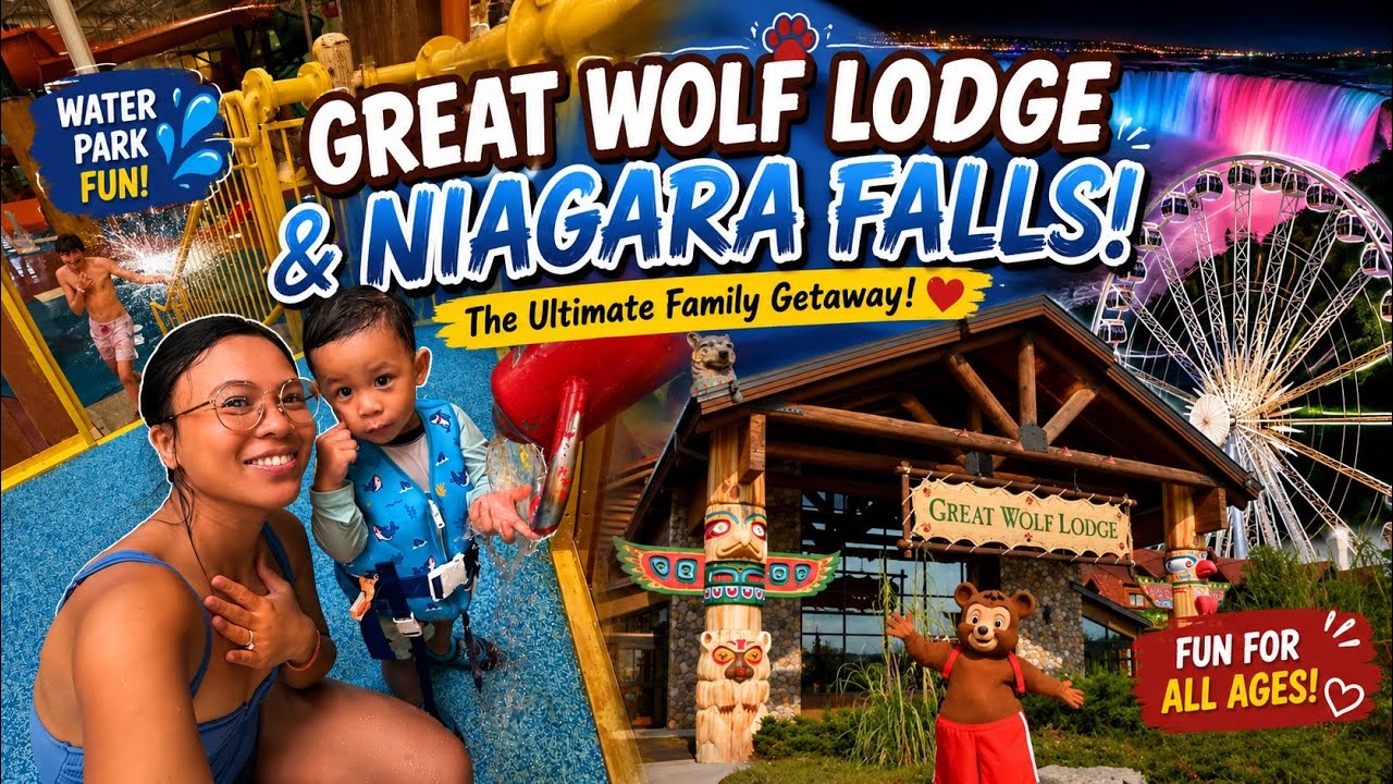 Семейный отдых в отеле Great Wolf Lodge Niagara Falls | Крытый аквапарк | Колесо обозрения SkyWhe...