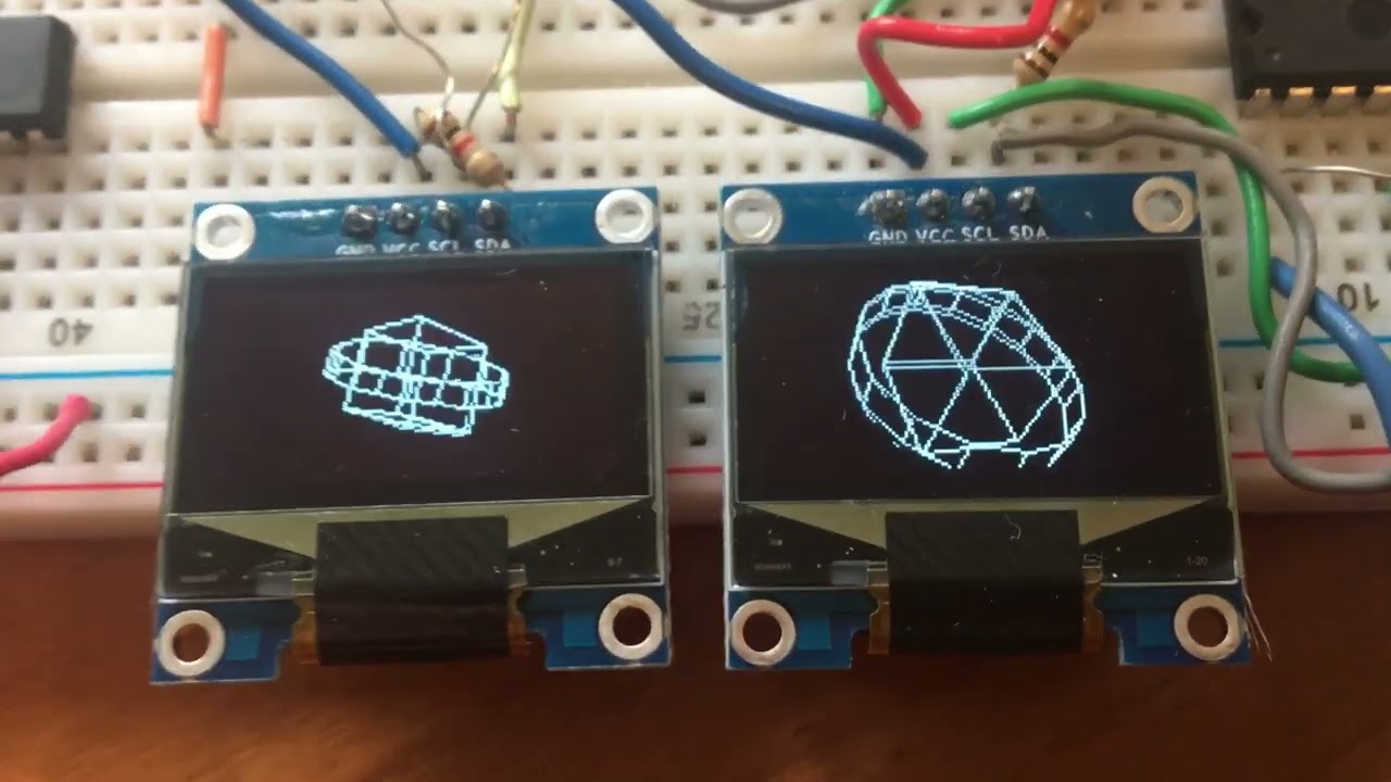 Wireframe 3D graphics with OpenGL and GLUT using 8 and 16 bit PICs driving a tiny OLED display