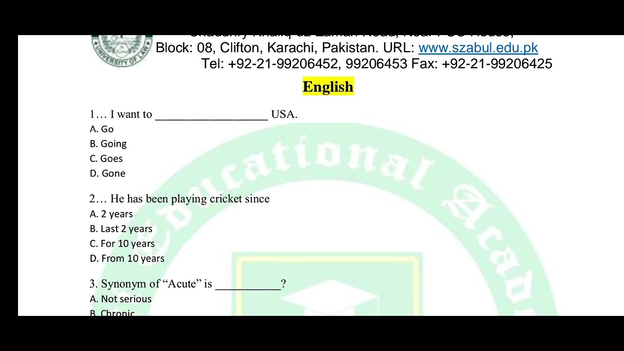 SZABUL Entry Test Sample Paper 2024 | Part III | English Preparation for Entry Test