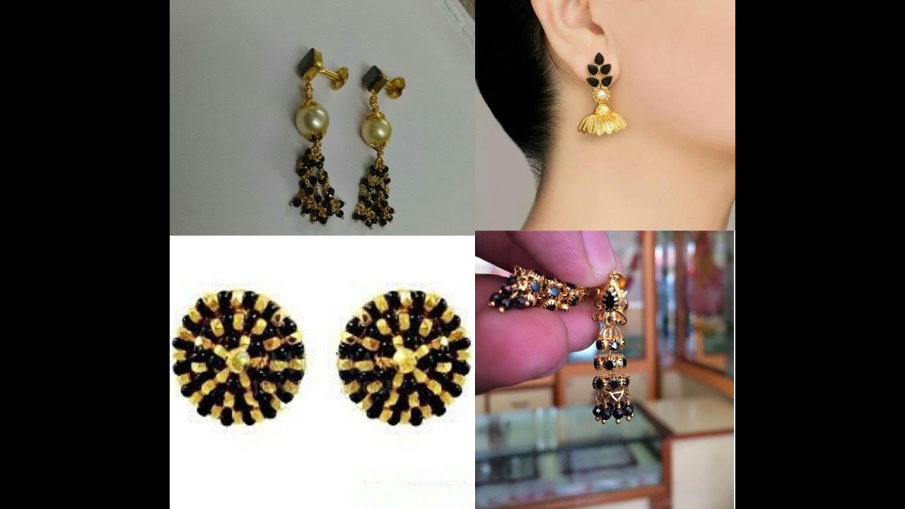 Black Beads or Black Stone Gold Earring Designs
