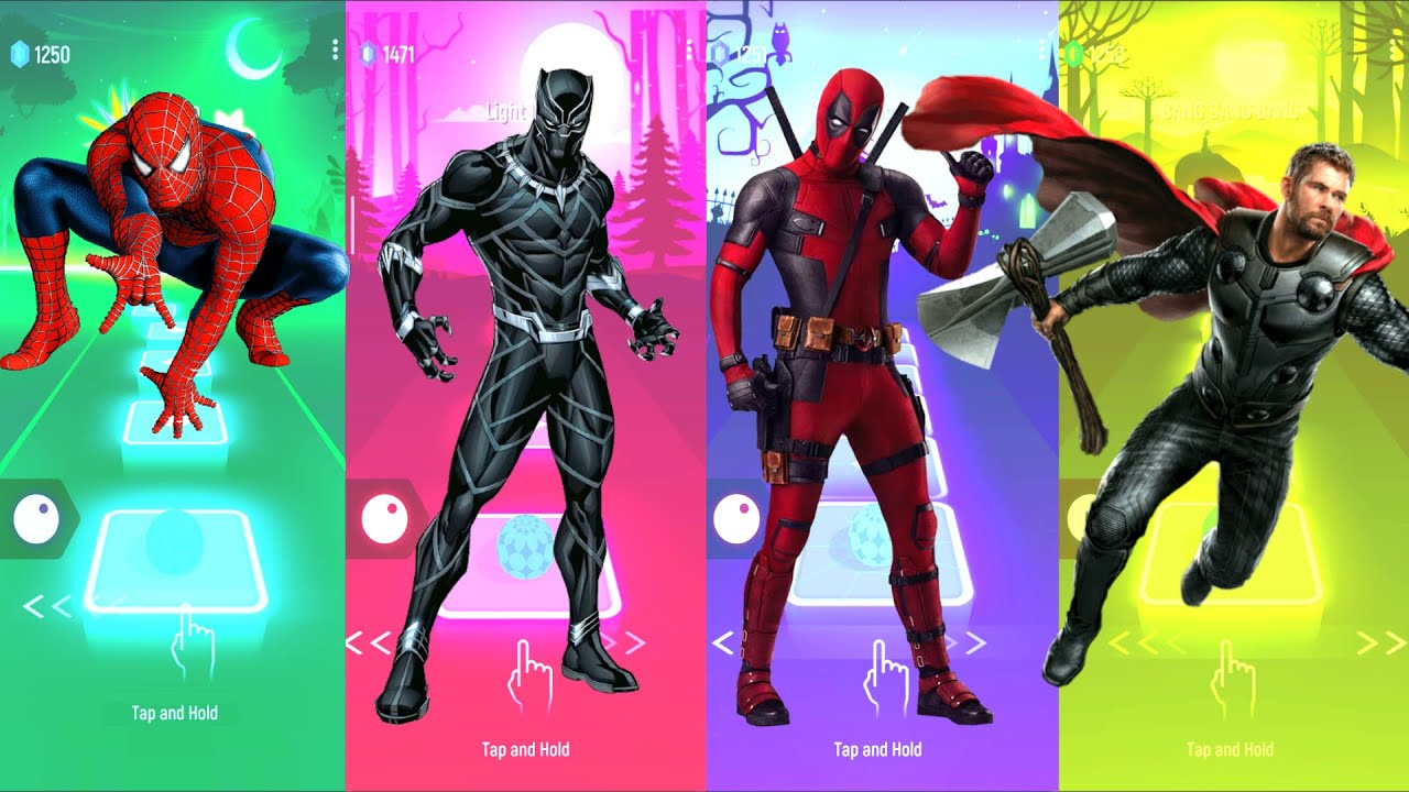 Spiderman 🆚 Black Panther 🆚 DeadPool 🆚 Thor | Marvel Heroes | Tiles Hop Fun Ball
