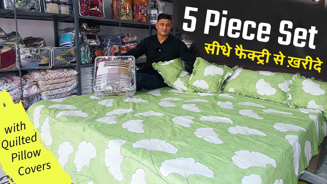 5 Piece Bedsheet Set Quilted Pillow With Frill | Wholesale Market in Panipat @msbulkstock