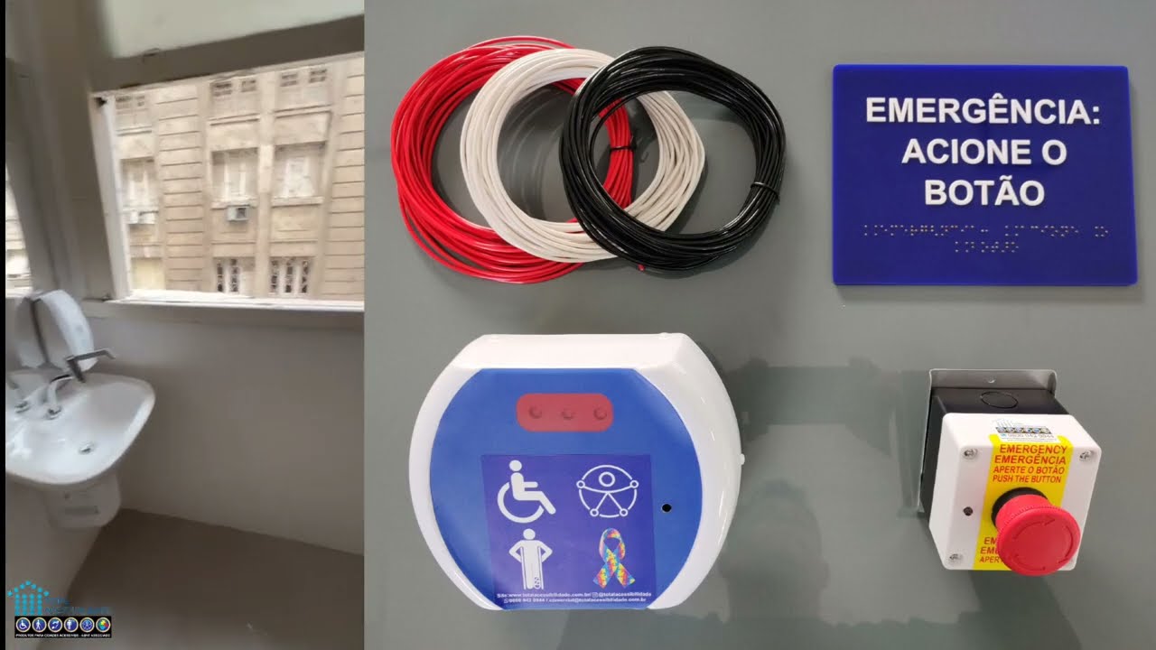 Alarme Central Sirene Audiovisual e Acionador Botão Com Fio Para Sanitário Banheiro e Vestiário PCD
