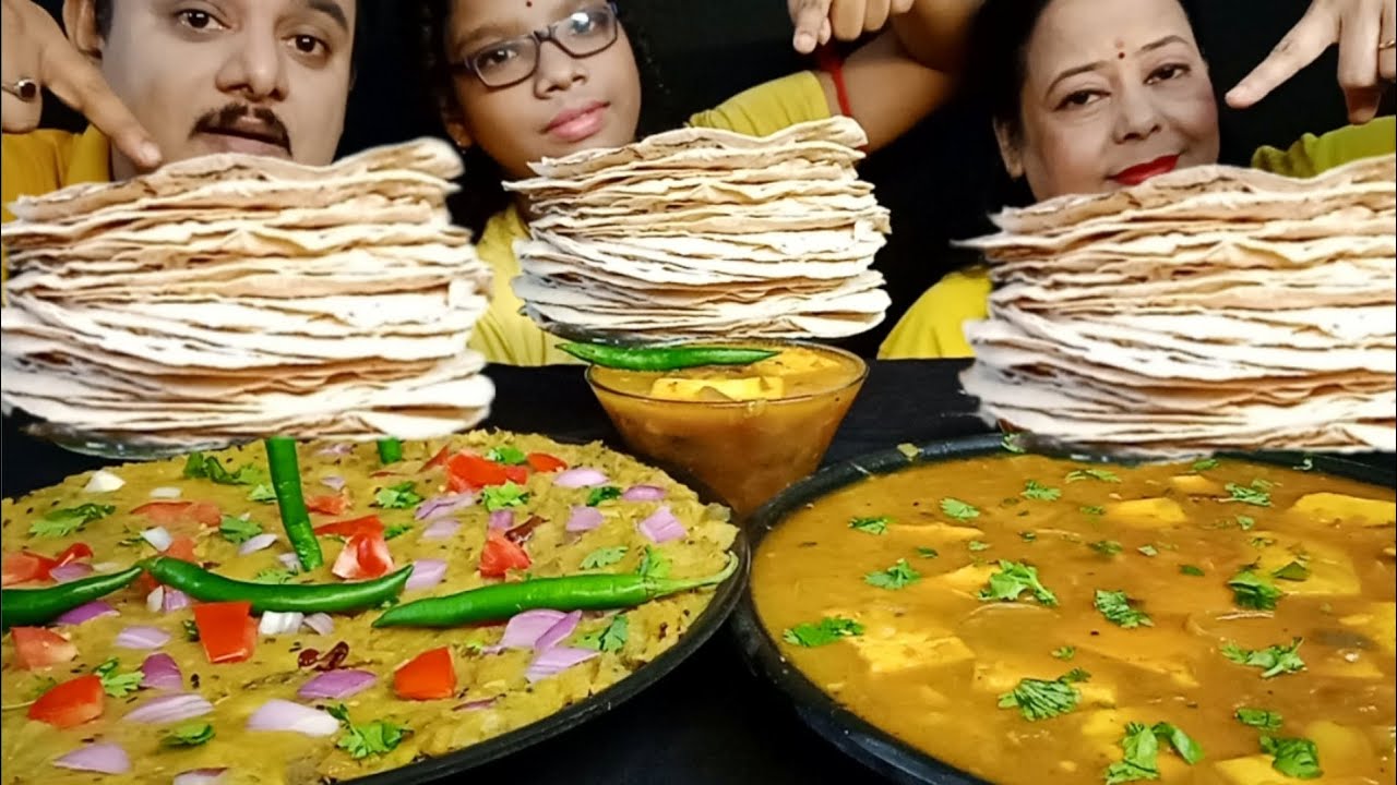 50 DESI ROTI SPICY🔥CHILLI BAINGAN BHARTA PANEER MANCHURIAN EATING CHALLENGE#food#foodie#asmr#mukbang