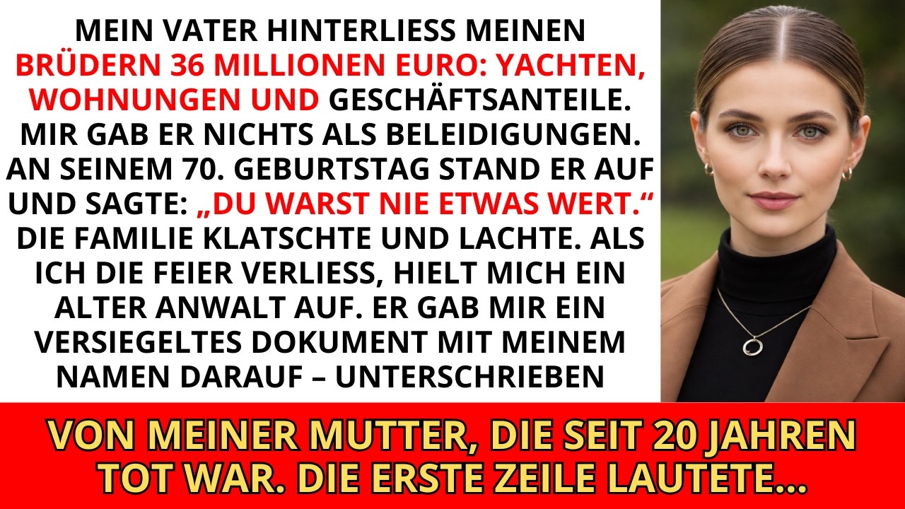 Mein Vater hinterließ meinen Brüdern 36 Millionen Euro und nannte mich wertlos — dann tauchte Mam...
