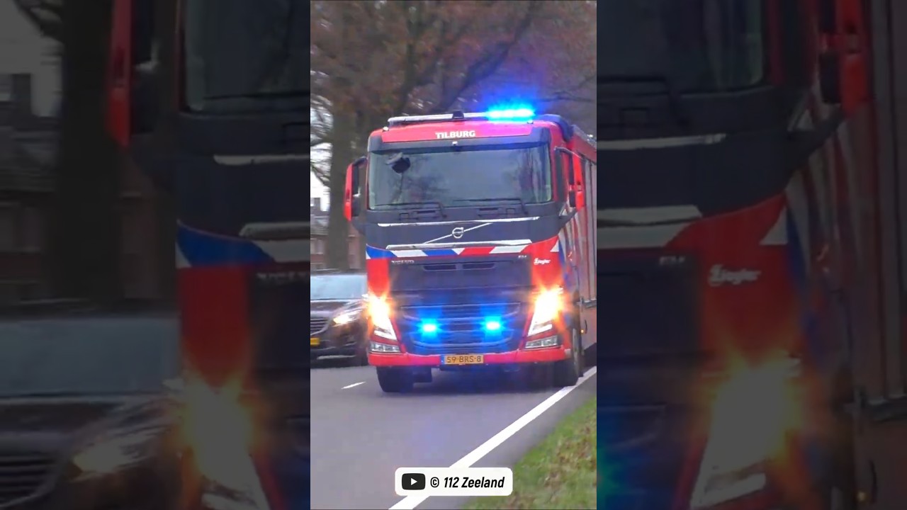 TS en HV Brandweer Tilburg met spoed naar een AUTO OP DE KOP! #tilburg #brandweer #ongeval #shorts