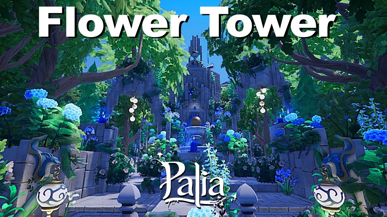 【Palia】石造りの花に囲まれた塔　立体的な建物を作る方法【パリア】