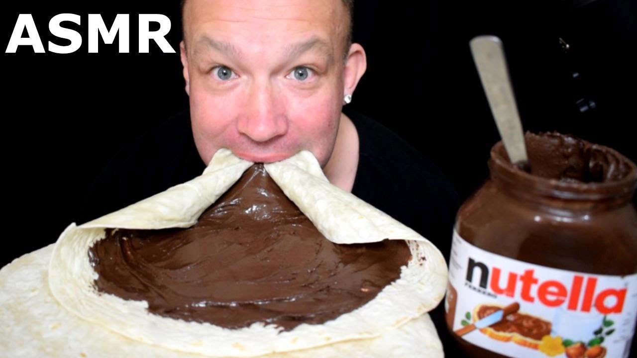 NUTELLA TORTILLA BINGE ASMR MUKBANG EATING SHOW SPREADING CHOCOLATE CREAM NO TALKING