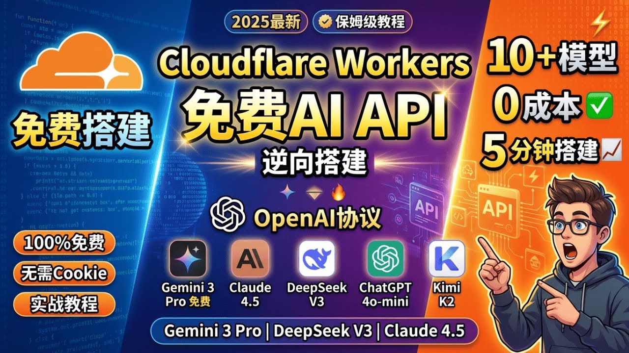 白嫖10+AI模型！5分钟用Cloudflare Workers搭建免费API | 无需Cookie保姆级教程